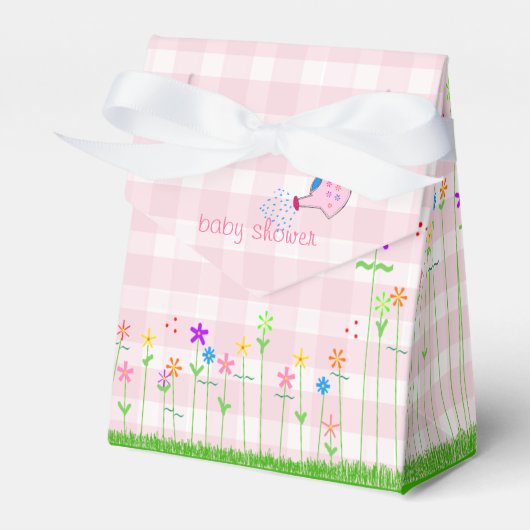 Pink Gingham Colorful Blume Baby Dusche- Geschenkschachtel (Vorderseite)