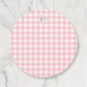 Pink Gingham Coquette Bow Baby Shower Circle Geschenkanhänger (Rückseite)