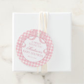 Pink Gingham Coquette Bow Baby Shower Circle Geschenkanhänger (Beispiel)