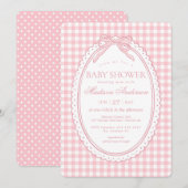 Pink Gingham Coquette Bow Baby Shower Einladung (Vorne/Hinten)