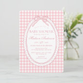 Pink Gingham Coquette Bow Baby Shower Einladung (Stehend Vorderseite)