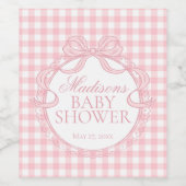 Pink Gingham Coquette Bow Baby Shower Weinetikett (Einzelnes Label)