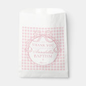 Pink Gingham Coquette Bow Baptism Dessert Geschenktütchen (Vorderseite)