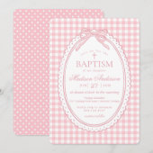 Pink Gingham Coquette Bow Baptism Einladung (Vorne/Hinten)