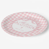 Pink Gingham Coquette Bow Baptism Pappteller (Schrägansicht)