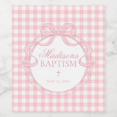Pink Gingham Coquette Bow Baptism Weinetikett (Einzelnes Label)