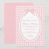 Pink Gingham Coquette Bow Birthday Party Einladung (Vorne/Hinten)
