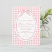 Pink Gingham Coquette Bow Birthday Party Einladung (Stehend Vorderseite)