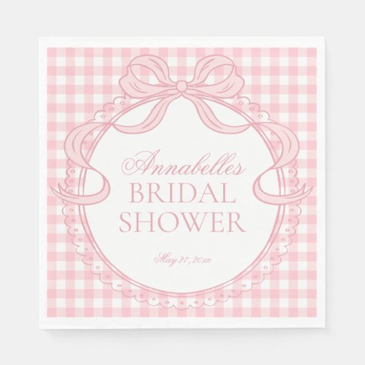 Pink Gingham Coquette Bow Bridal Shower Dessert Serviette (Vorderseite)