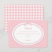 Pink Gingham Coquette Bow Details Card Begleitkarte (Vorne/Hinten)
