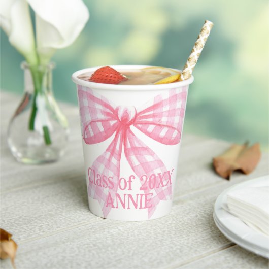 Pink Gingham Coquette Bow Pappbecher (In Situ)