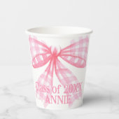 Pink Gingham Coquette Bow Pappbecher (Vorderseite)
