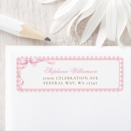 Pink Gingham Coquette Bow Return Address (Insitu)