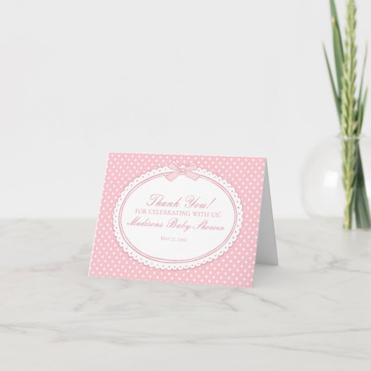 Pink Gingham Coquette Bow Thank You Card  Dankeskarte (Vorderseite)