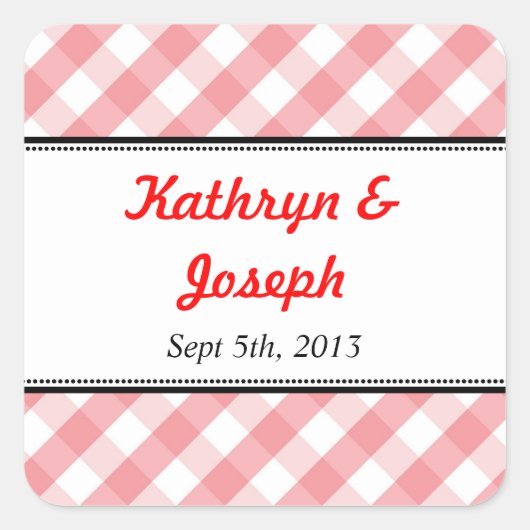 Pink Gingham Country picknicknackte rustikale Gast Quadratischer Aufkleber (Vorderseite)