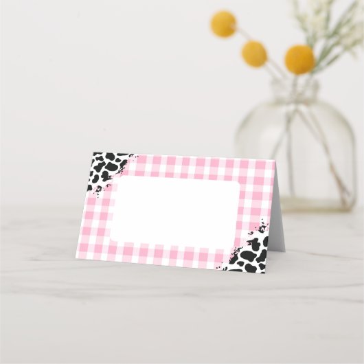 Pink Gingham Cow Print Place Cards Platzkarte (Vorderseite)