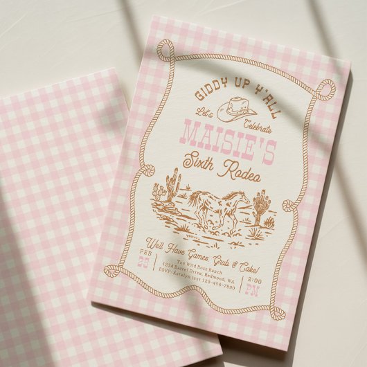 Pink Gingham Cowgirl Birthday Invitation Einladung