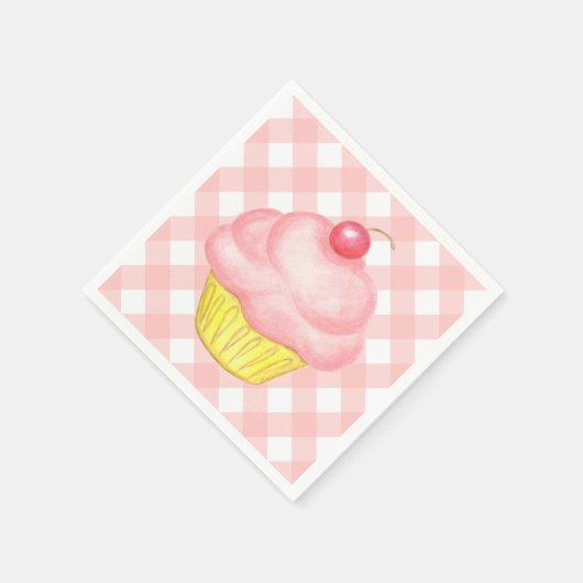 Pink Gingham Cupcake Napkins Serviette (Ecke)