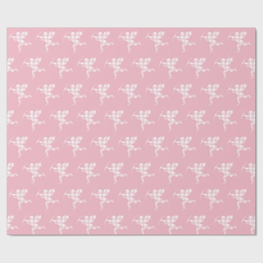 Pink Gingham Cupid Geschenkpapier (Flach)