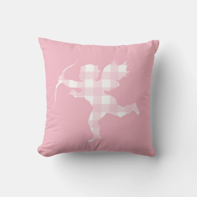 Pink Gingham Cupid Kissen (Vorderseite)