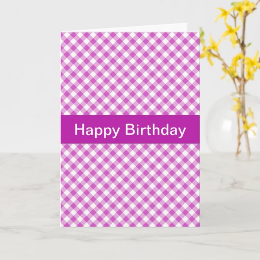 Pink Gingham Custom Birthday Card Karte (Gelbe Blume)