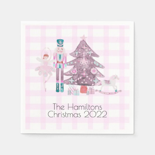 Pink Gingham Custom Nutcracker Serviette (Vorderseite)