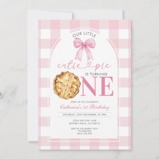 Pink Gingham Cutie Pie First Birthday Invitation Einladung
