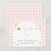 Pink Gingham Daisies Bee Baby Shower Thank You Dankeskarte (Vorne/Hinten)