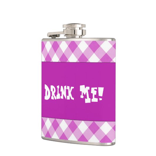 Pink Gingham Drink Me Flasche Flachmann (Links)