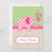 Pink Gingham Elephant Baby Dusche Einladung (Vorderseite)