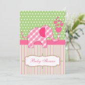 Pink Gingham Elephant Baby Dusche Einladung (Stehend Vorderseite)