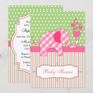 Pink Gingham Elephant Baby Dusche Einladung