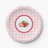 Pink Gingham-Erdbeerthema Pappteller (Vorderseite)