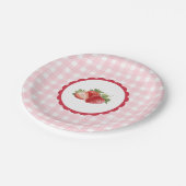 Pink Gingham-Erdbeerthema Pappteller (Schrägansicht)