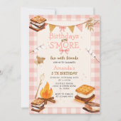 Pink Gingham Fall Camping Bonfire Smores Einladung (Vorderseite)