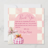 Pink Gingham Fall Pumpkin Girl Baby Dusche Dankeskarte (Vorderseite)