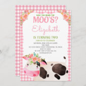 Pink Gingham Farm Animals Girl Birthday Barnyard Einladung (Vorne/Hinten)