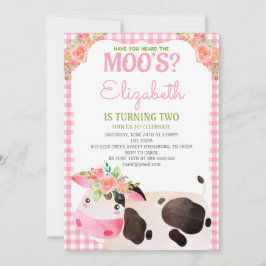 Pink Gingham Farm Animals Girl Birthday Barnyard Einladung
