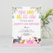 Pink Gingham Farm Animals Girls Birthday Barnyard Einladung (Stehend Vorderseite)