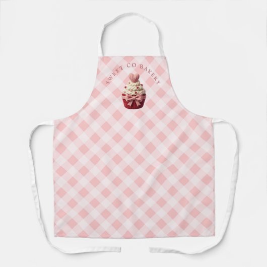 Pink Gingham Faux Crochet Cupcake Bakery Schürze (Vorderseite)
