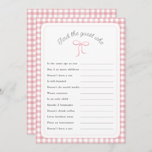 Pink gingham Finde den Gast, der das Duschspiel Einladung (Vorne/Hinten)