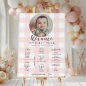 Pink Gingham First Birthday Milestone Timeline Poster