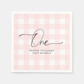 Pink Gingham First Birthday Paper Napkin Serviette (Vorderseite)