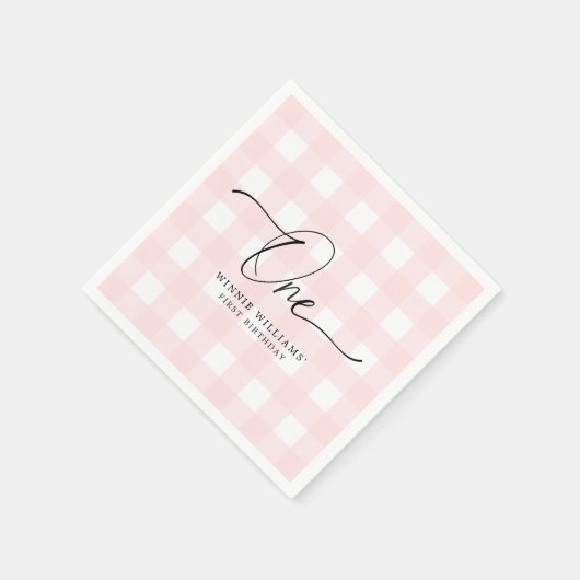 Pink Gingham First Birthday Paper Napkin Serviette (Ecke)