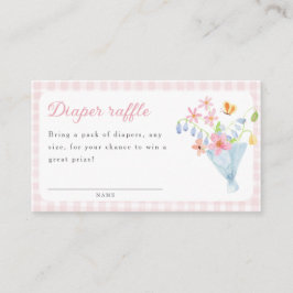 Pink Gingham Floral Bouquet Diaper raffle Begleitkarte