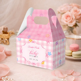 Pink Gingham Floral Bow Baby Shower Favor Boxes Geschenkschachtel