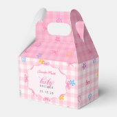 Pink Gingham Floral Bow Baby Shower Favor Boxes Geschenkschachtel (Vorderseite)