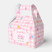 Pink Gingham Floral Bow Baby Shower Favor Boxes Geschenkschachtel (Vorderseite)