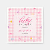 Pink Gingham Floral Bow Baby Shower Napkins Serviette (Vorderseite)