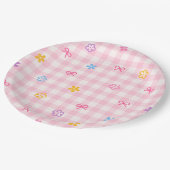 Pink Gingham Floral Bow Baby Shower Paper Plates Pappteller (Schrägansicht)